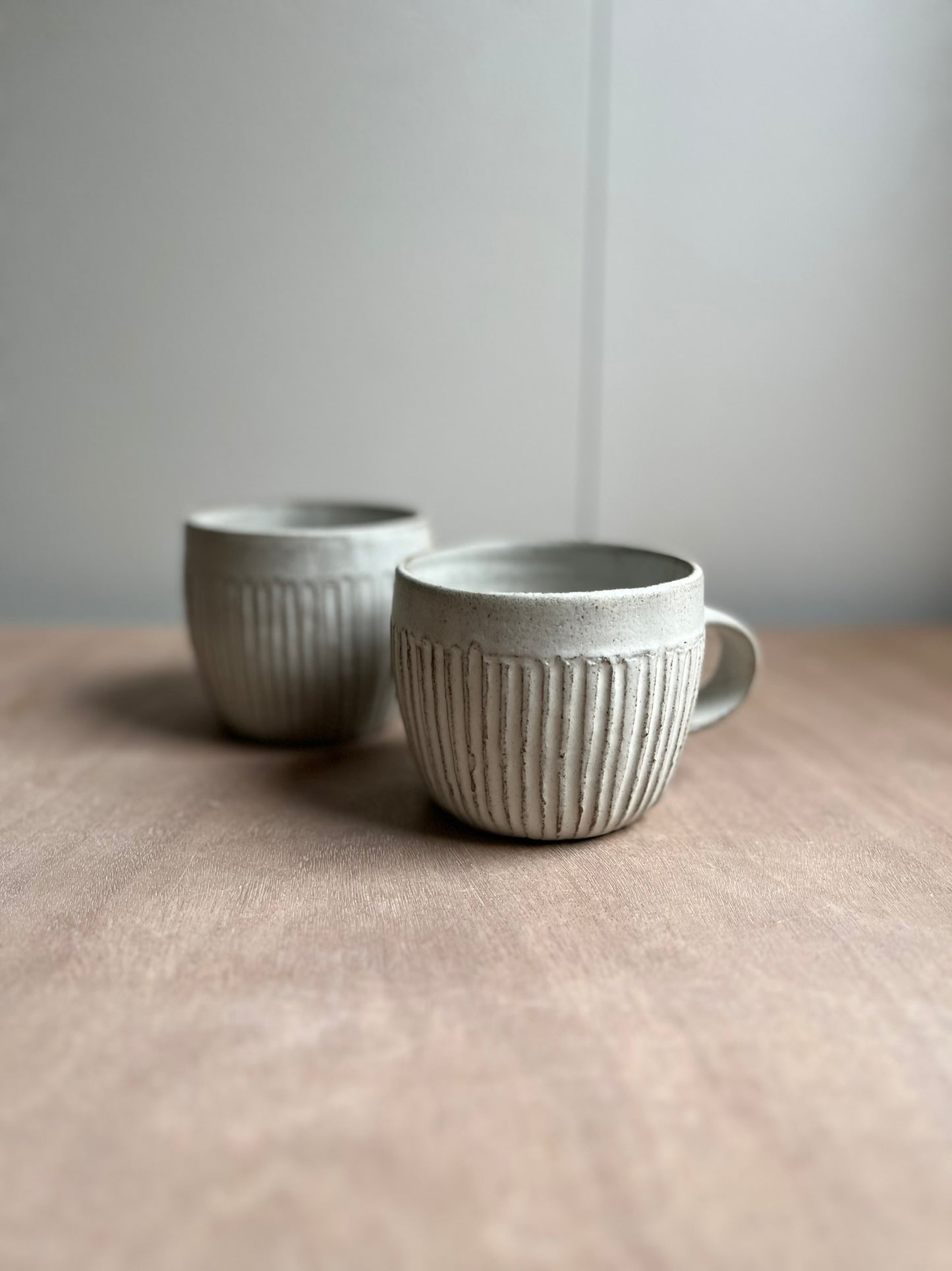Set of 2 carved mugs/soup bowls with handles