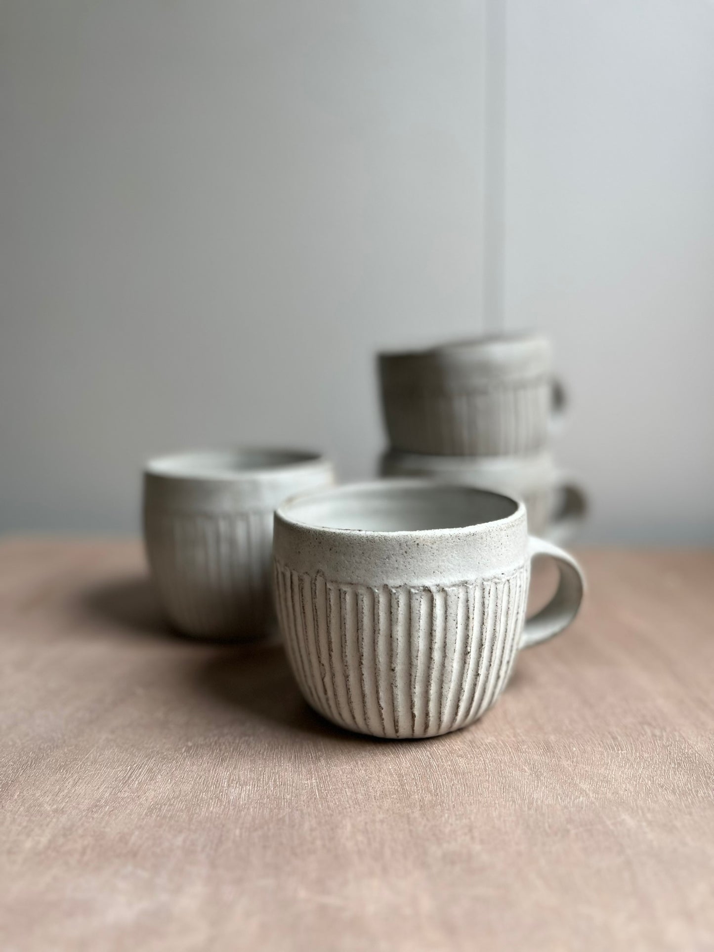 Set of 2 carved mugs/soup bowls with handles